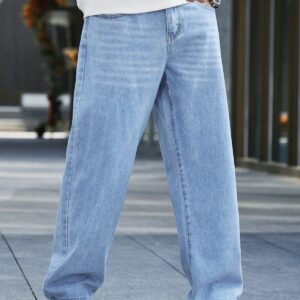 Men’s Light Blue Relaxed-Fit Jeans – Vintage Wash Straight Denim