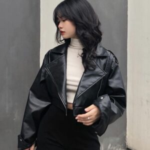 Midnight Edge Cropped Faux Leather Jacket