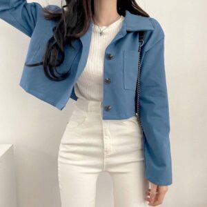 Sky Blue Cropped Button-Front Jacket