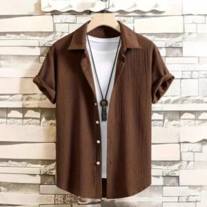 Men’s Textured Short Sleeve Casual Button Shirt