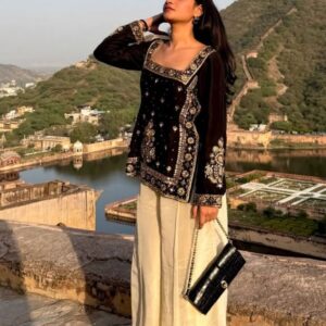Noir Heritage Embroidered Kurta with Ivory Palazzo Pants