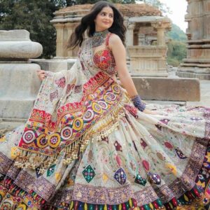 Ivory Multicolor Mirror Work Designer Lehenga Choli