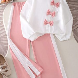 Girls White Sweatshirt with Pink Track Pants – Stylish Casual Co-Ord Set