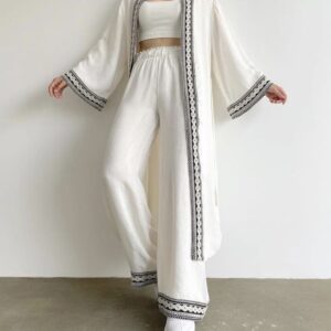 Ivory Embroidered Co-Ord Set with Longline Jacket