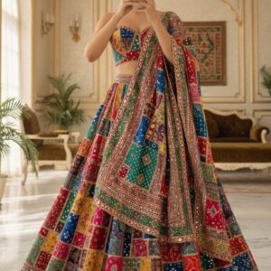 Multicolor Patchwork Embroidered Lehenga Choli with Dupatta