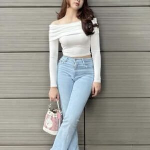 White Off-Shoulder Long Sleeve Crop Top