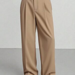 Men’s Beige Wide-Leg Trousers – Tailored Pleated Formal Pants