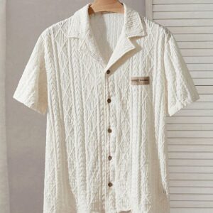Men’s Textured Knit Short Sleeve Button-Up Shirt