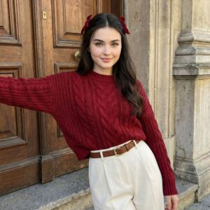 Burgundy Classic Cable-Knit Sweater