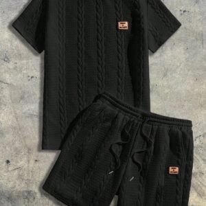 Men’s Black Textured T-Shirt & Shorts Co-Ord Set – Premium Streetwear